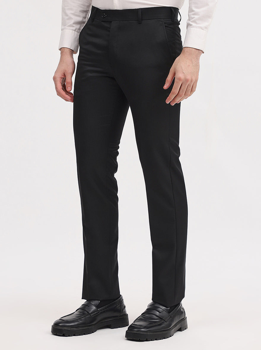 Black Solid Slim Fit Formal Trouser | JadeBlue Super Luxe