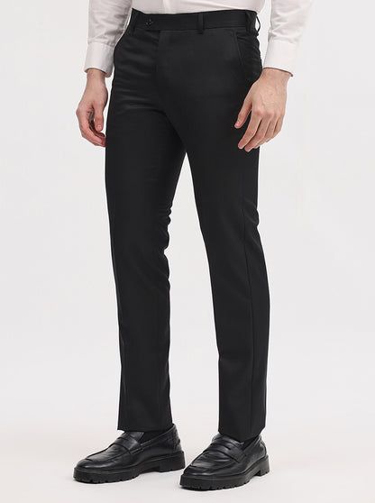 Black Solid Slim Fit Formal Trouser | JadeBlue Super Luxe