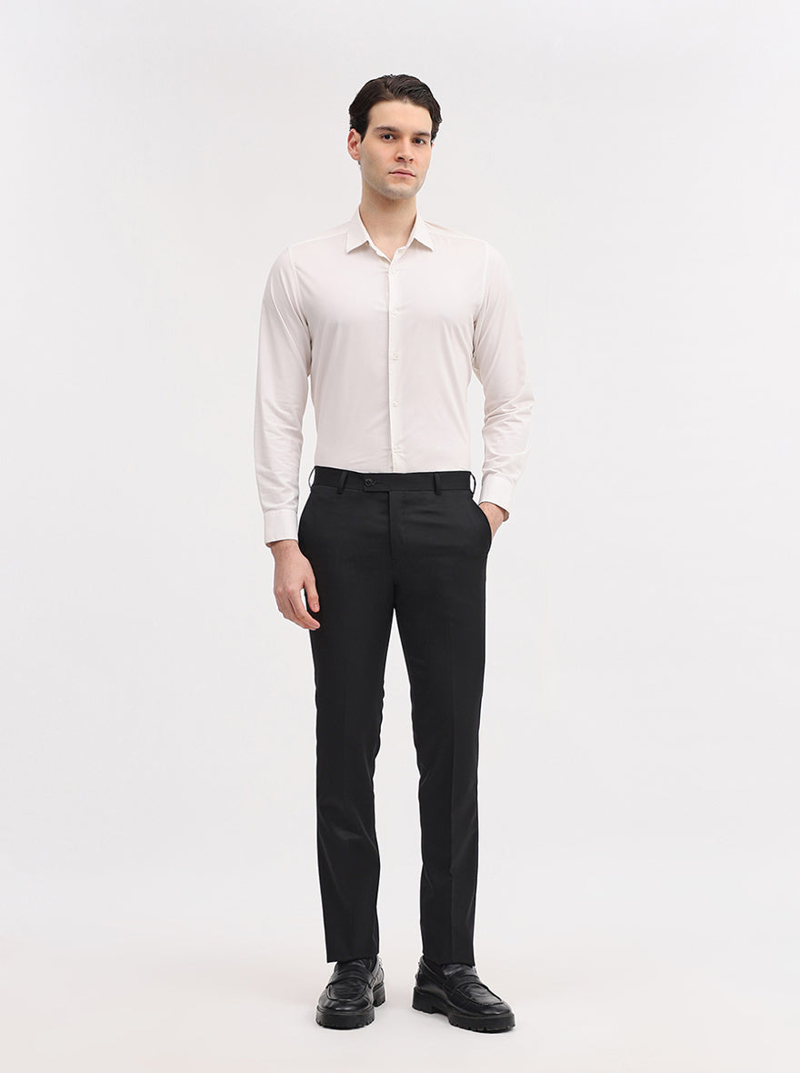 Black Solid Slim Fit Formal Trouser | JadeBlue Super Luxe