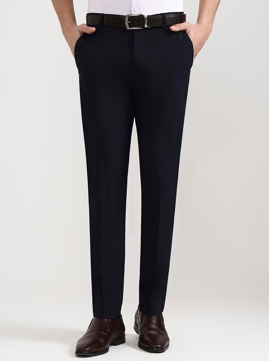 Navy Blue Solid Slim Fit Formal Trouser | Greenfibre