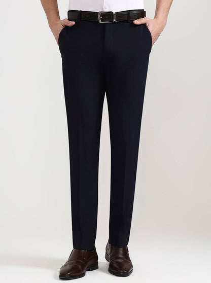 Navy Blue Solid Slim Fit Formal Trouser | Greenfibre