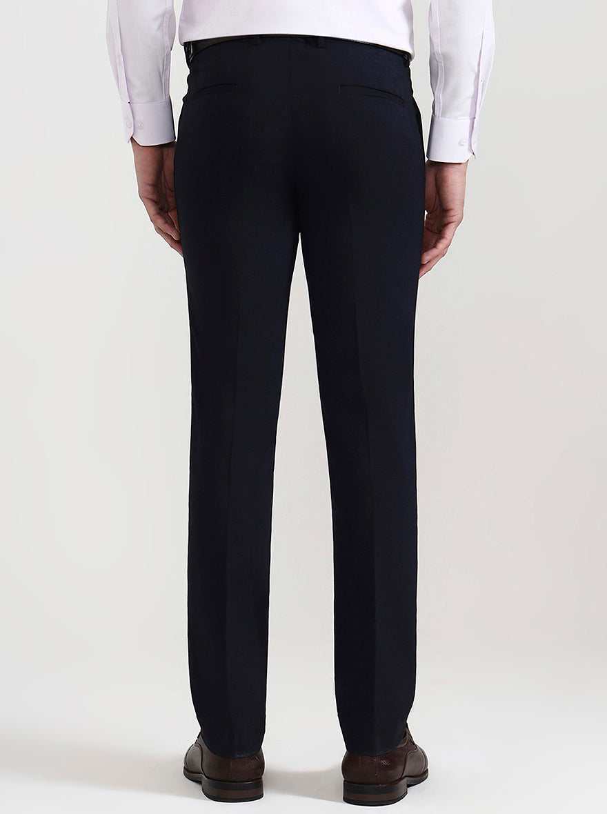 Navy Blue Solid Slim Fit Formal Trouser | Greenfibre