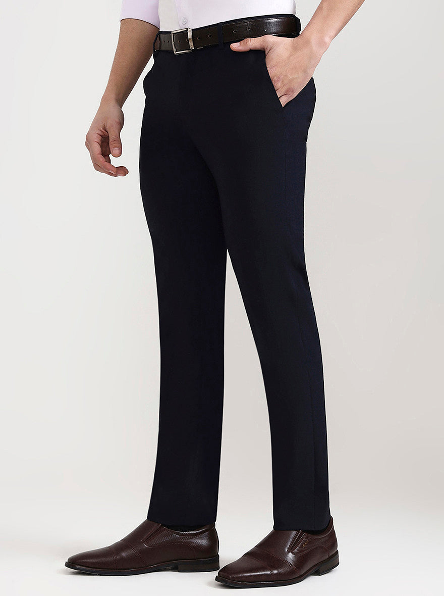 Navy Blue Solid Slim Fit Formal Trouser | Greenfibre