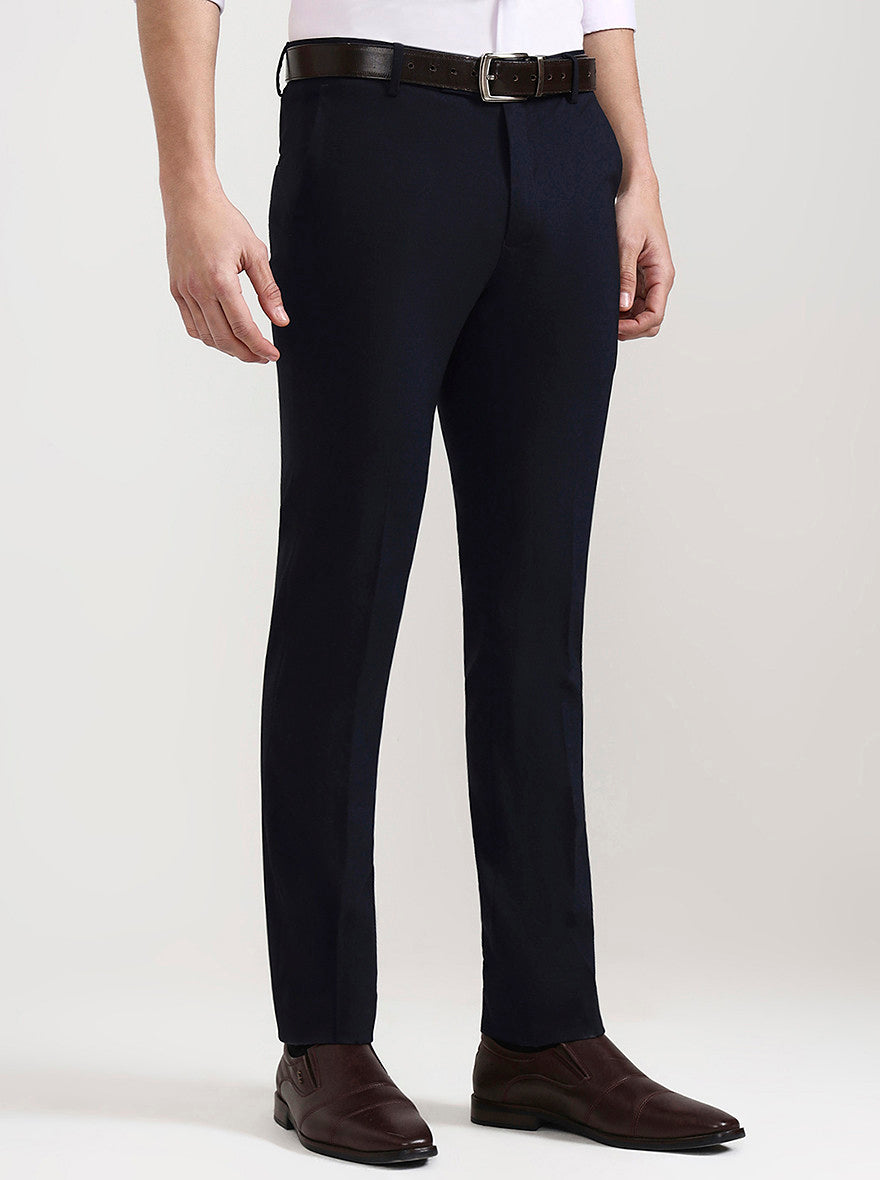 Navy Blue Solid Slim Fit Formal Trouser | Greenfibre