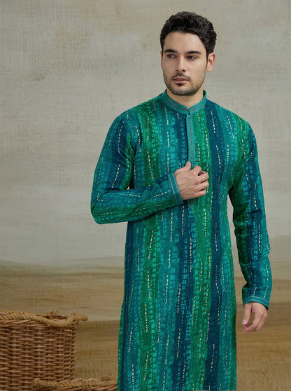 Firoji Green Printed Kurta Pajama | Virasana
