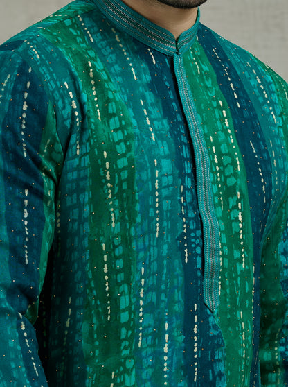 Firoji Green Printed Kurta Pajama | Virasana
