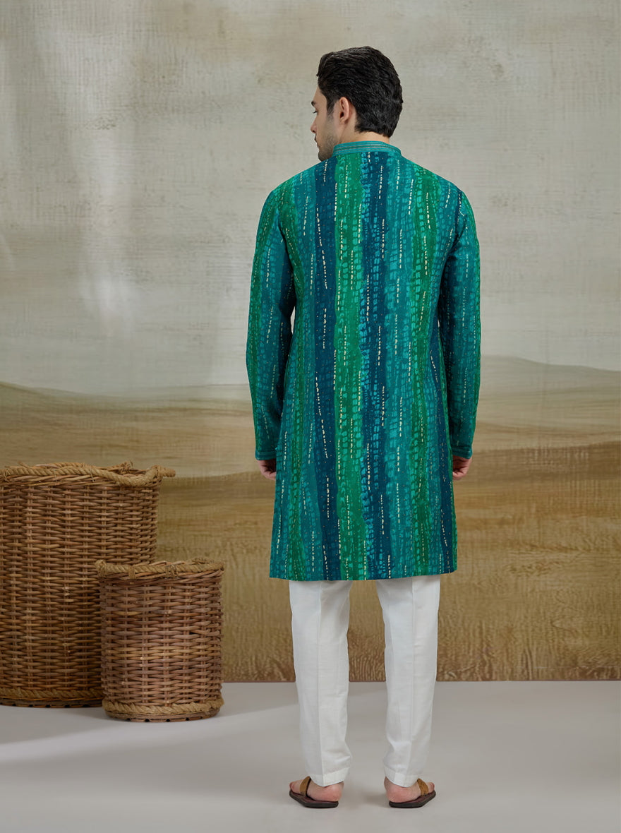 Firoji Green Printed Kurta Pajama | Virasana