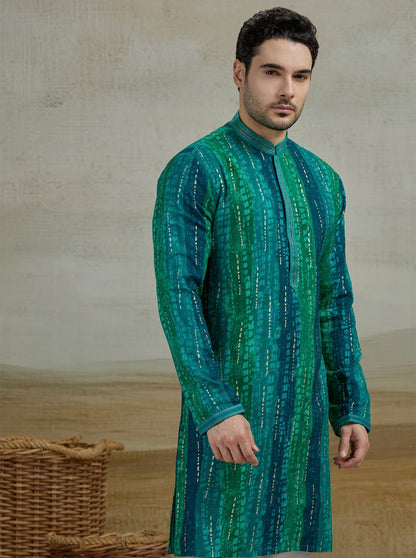 Firoji Green Printed Kurta Pajama | Virasana