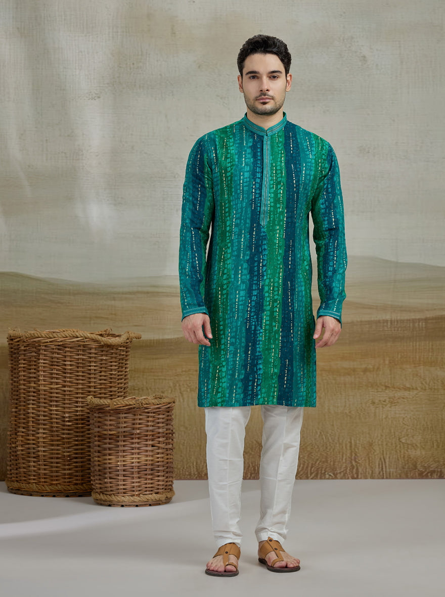 Firoji Green Printed Kurta Pajama | Virasana