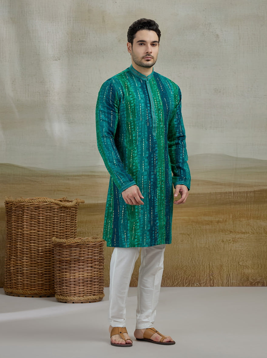 Firoji Green Printed Kurta Pajama | Virasana