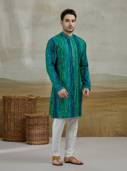 Firoji Green Printed Kurta Pajama | Virasana