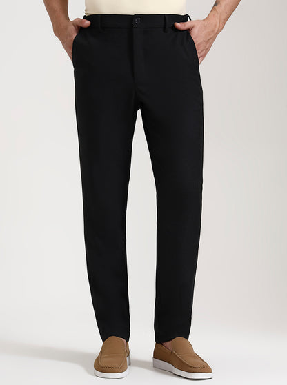 Black Solid Slim Fit Casual Trouser | JadeBlue