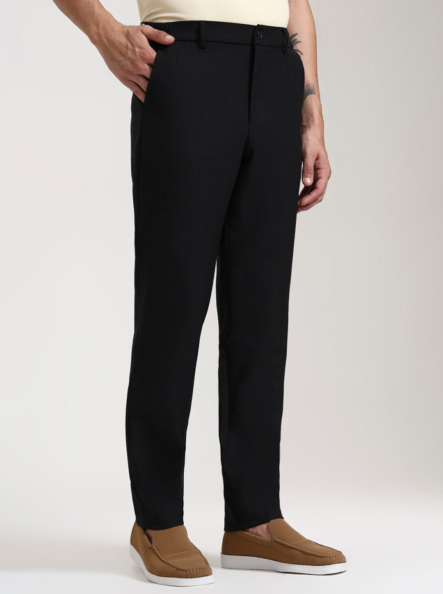 Black Solid Slim Fit Casual Trouser | JadeBlue