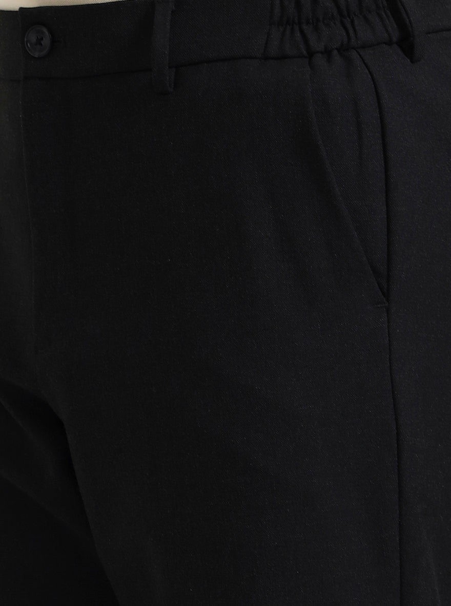 Black Solid Slim Fit Casual Trouser | JadeBlue