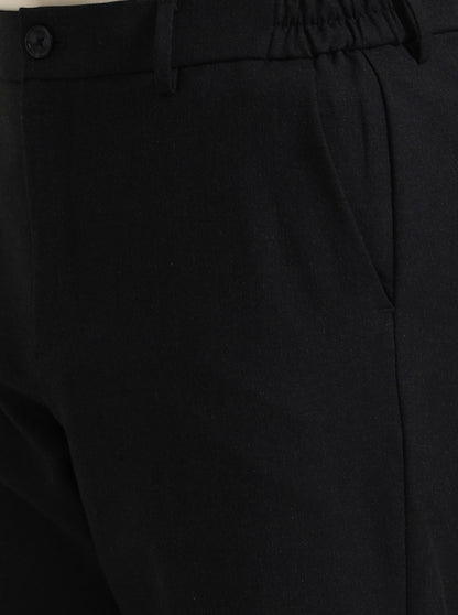 Black Solid Slim Fit Casual Trouser | JadeBlue