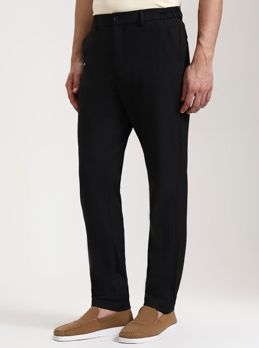 Black Solid Slim Fit Casual Trouser | JadeBlue