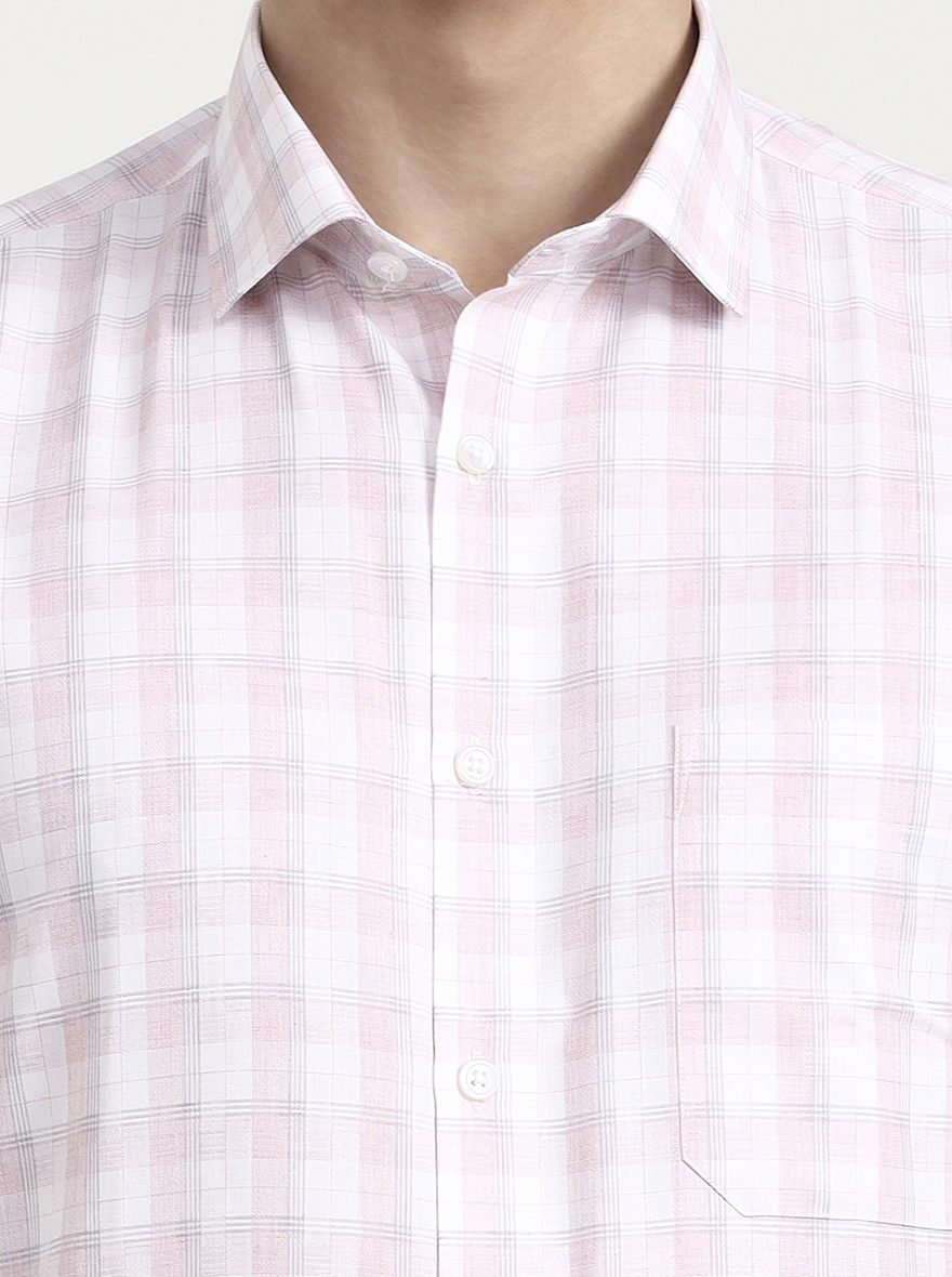 White & Pink Checked Regular Fit Formal Shirt | Greenfibre