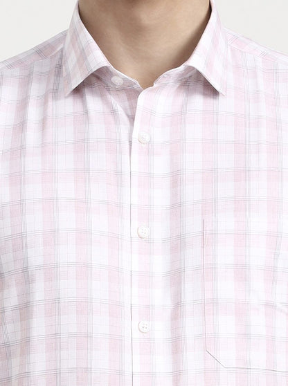 White & Pink Checked Regular Fit Formal Shirt | Greenfibre