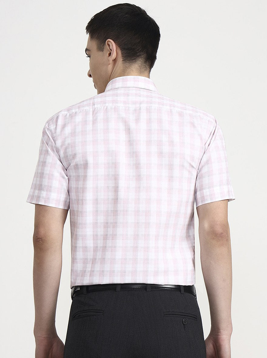 White & Pink Checked Regular Fit Formal Shirt | Greenfibre
