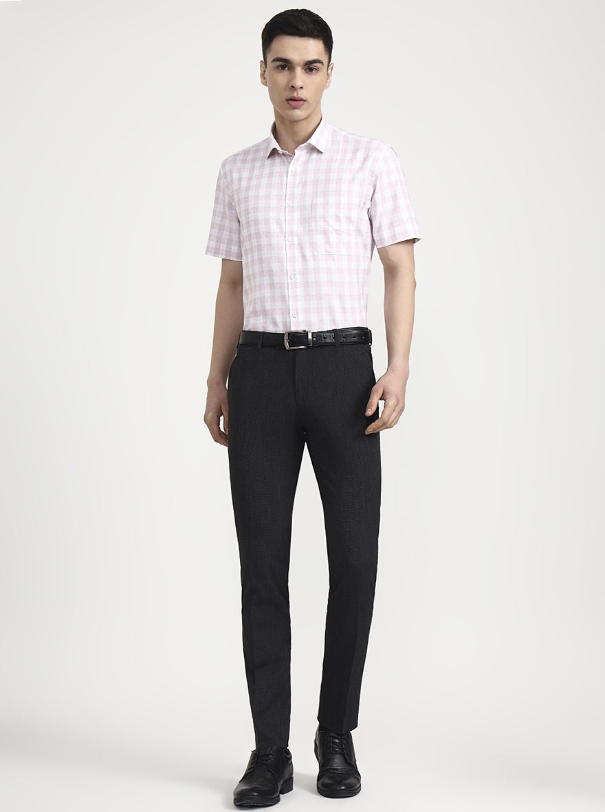 White & Pink Checked Regular Fit Formal Shirt | Greenfibre