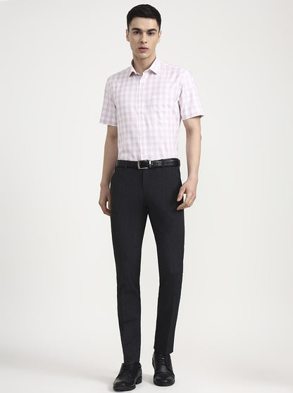 White & Pink Checked Regular Fit Formal Shirt | Greenfibre