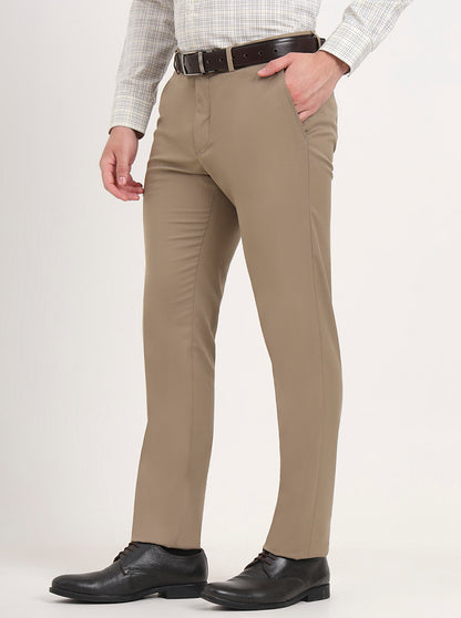 Khaki Solid Slim Fit Formal Trouser | Metal