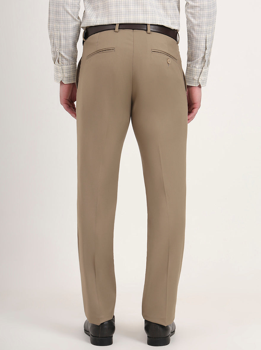 Khaki Solid Slim Fit Formal Trouser | Metal