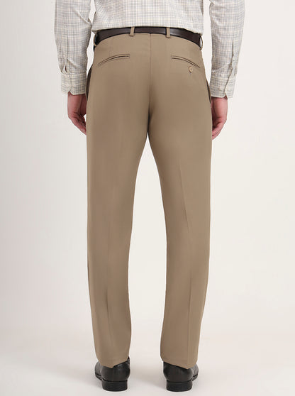 Khaki Solid Slim Fit Formal Trouser | Metal