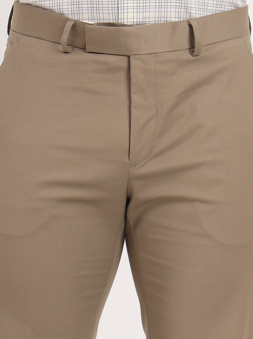 Khaki Solid Slim Fit Formal Trouser | Metal