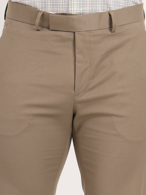 Khaki Solid Slim Fit Formal Trouser | Metal