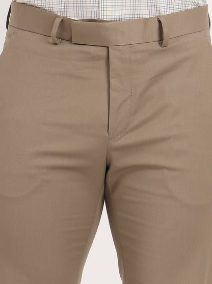 Khaki Solid Slim Fit Formal Trouser | Metal