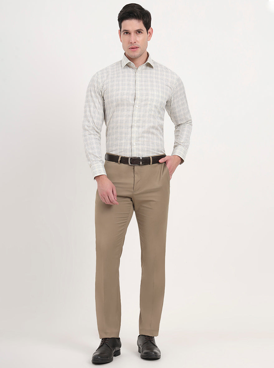 Khaki Solid Slim Fit Formal Trouser | Metal