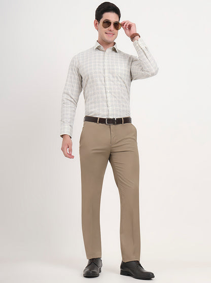 Khaki Solid Slim Fit Formal Trouser | Metal