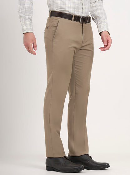 Khaki Solid Slim Fit Formal Trouser | Metal