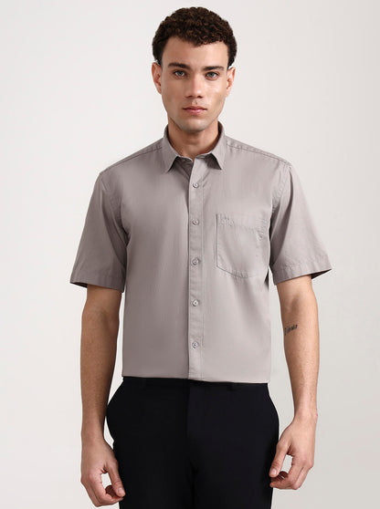 Light Grey Solid Tailored Fit Semi Casual Shirt | JadeBlue