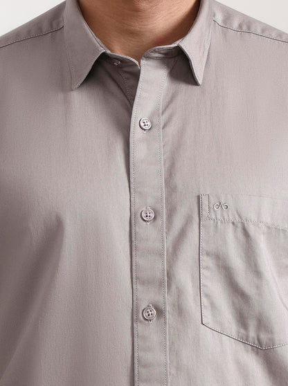 Light Grey Solid Tailored Fit Semi Casual Shirt | JadeBlue