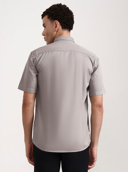 Light Grey Solid Tailored Fit Semi Casual Shirt | JadeBlue