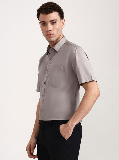 Light Grey Solid Tailored Fit Semi Casual Shirt | JadeBlue