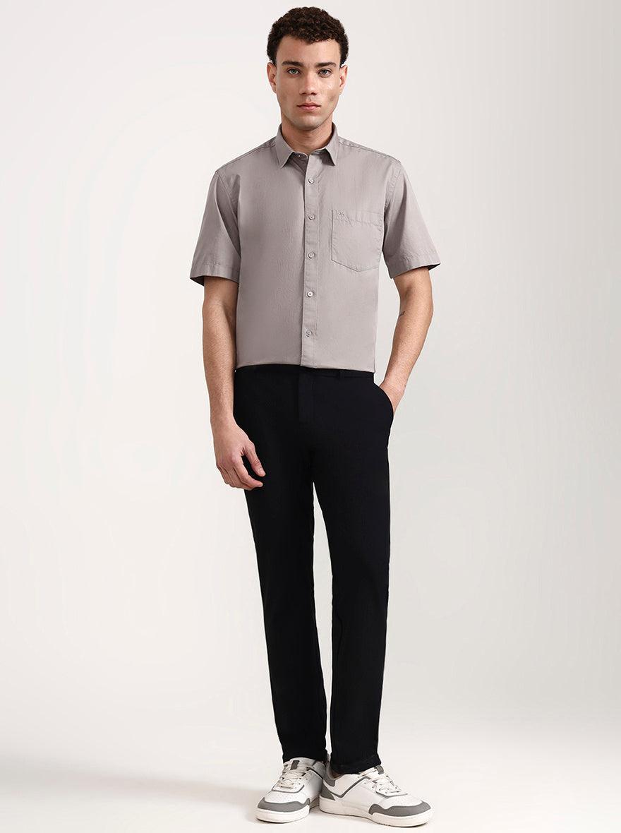 Light Grey Solid Tailored Fit Semi Casual Shirt | JadeBlue