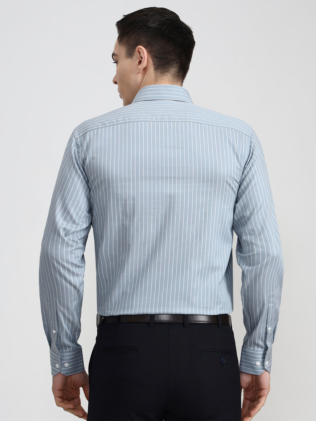 Sky Blue Striped Regular Fit Formal Shirt | JadeBlue