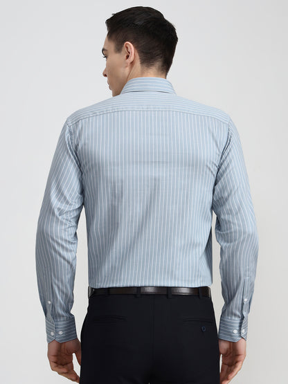 Sky Blue Striped Regular Fit Formal Shirt | JadeBlue