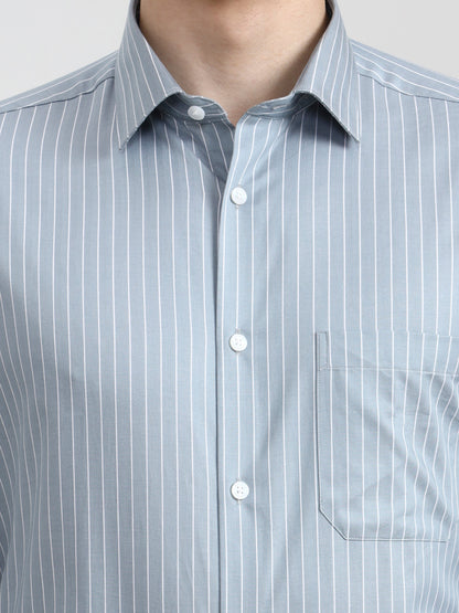 Sky Blue Striped Regular Fit Formal Shirt | JadeBlue