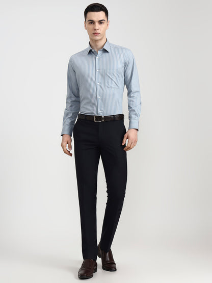 Sky Blue Striped Regular Fit Formal Shirt | JadeBlue