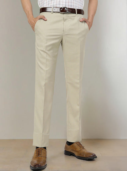 Khaki Solid Slim Fit Formal Trouser | Greenfibre