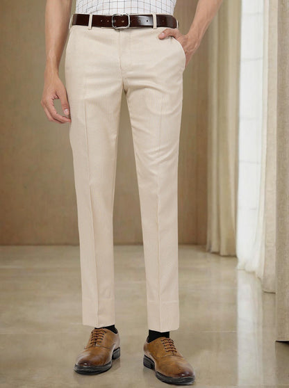Khaki Solid Super Slim Fit Formal Trouser | Greenfibre