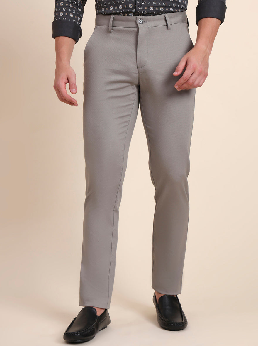 Grey Solid Uno Fit Casual Trouser | JadeBlue