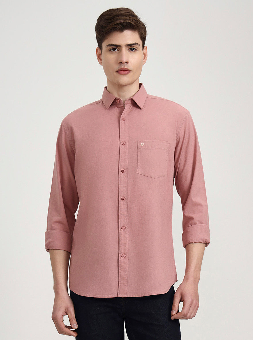 Peach Solid Slim Fit Casual Shirt | Greenfibre