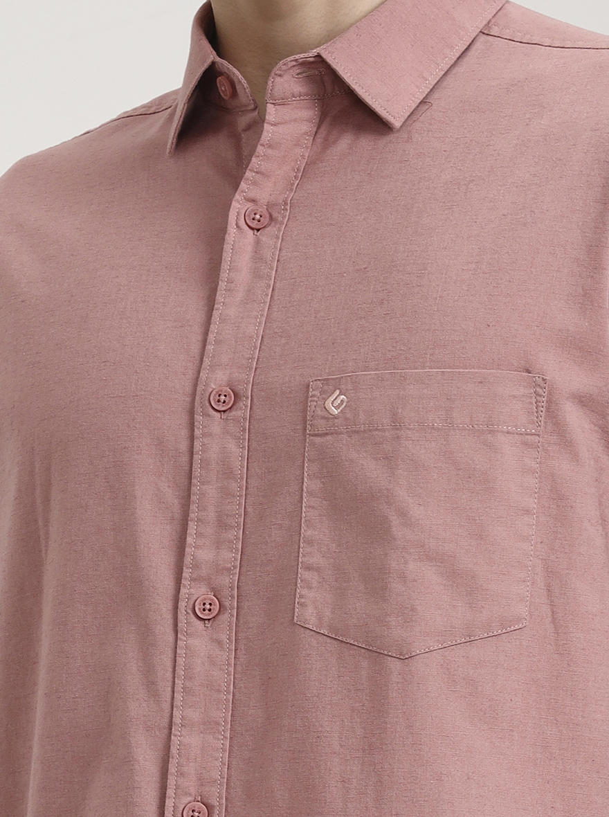 Peach Solid Slim Fit Casual Shirt | Greenfibre