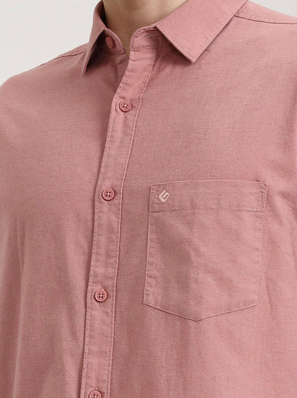 Peach Solid Slim Fit Casual Shirt | Greenfibre