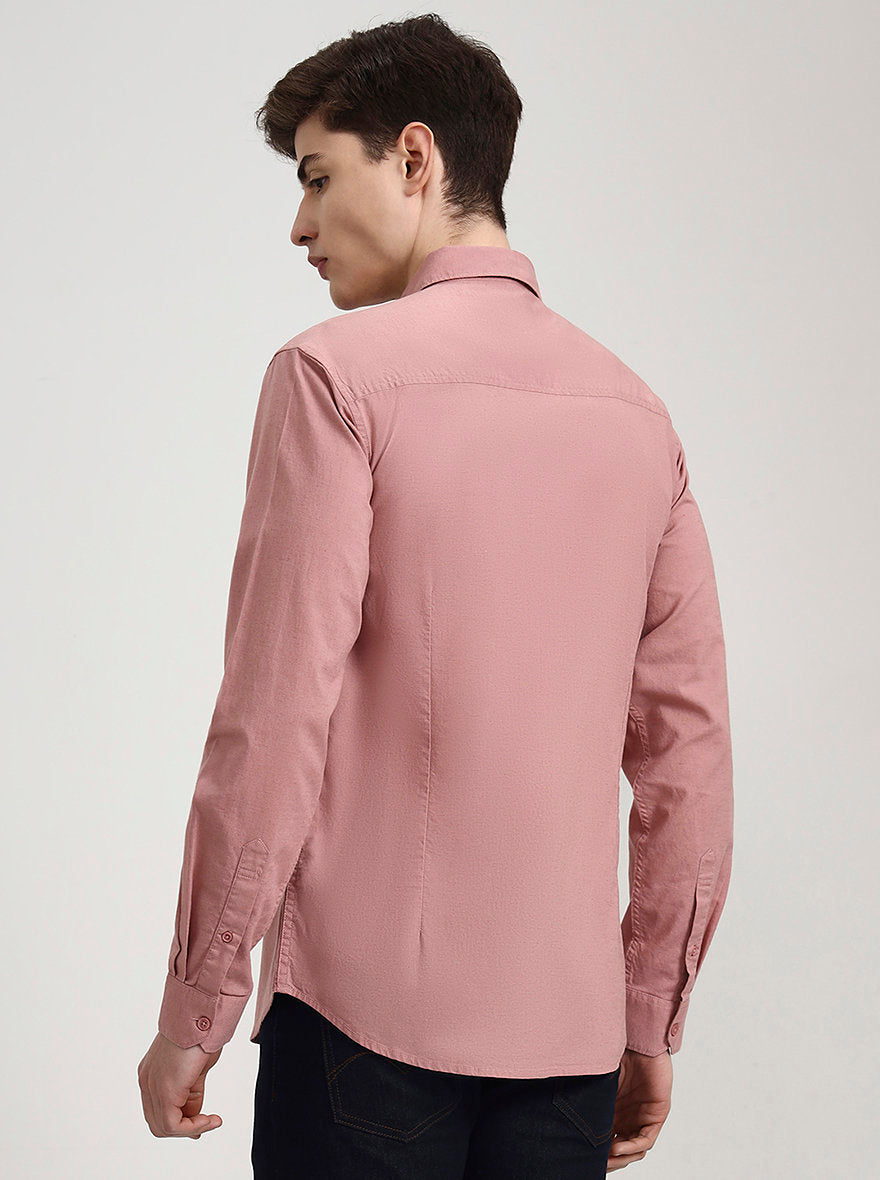 Peach Solid Slim Fit Casual Shirt | Greenfibre
